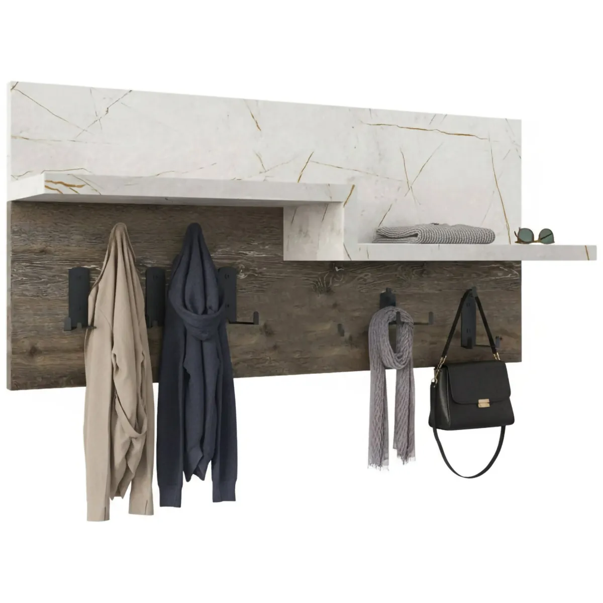 Attaccapanni > Dmora Mobile appendiabiti 65x31h cm 5 posti marrone e marmo - Kilo Bianco, Marrone Marmo