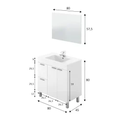 Mobile bagno 2 cassetti 80x80x45h cm bianco lucido - Aracth