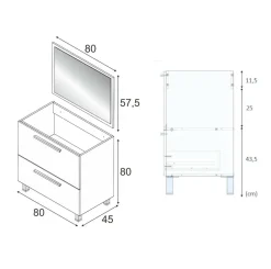 Bagno > Dmora Mobile bagno 2 cassetti 80x80x45h cm - Abel Grigio Cenere