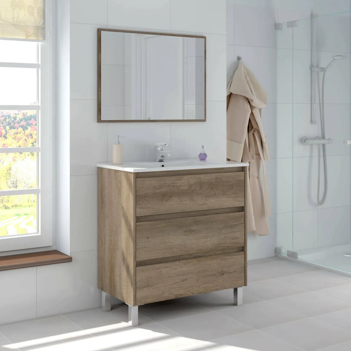 Mobile bagno 3 cassetti 80x86x45h cm quercia - Albachiara