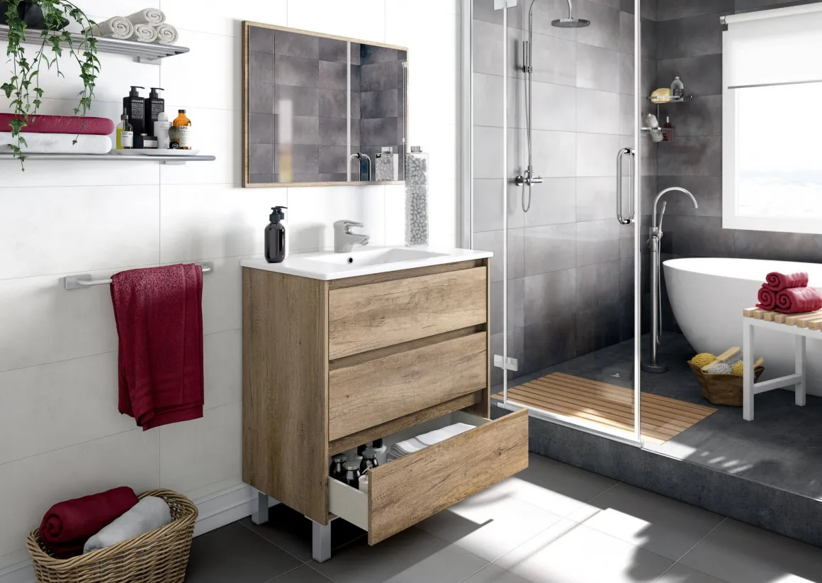 Mobile bagno 3 cassetti 80x86x45h cm quercia - Albachiara