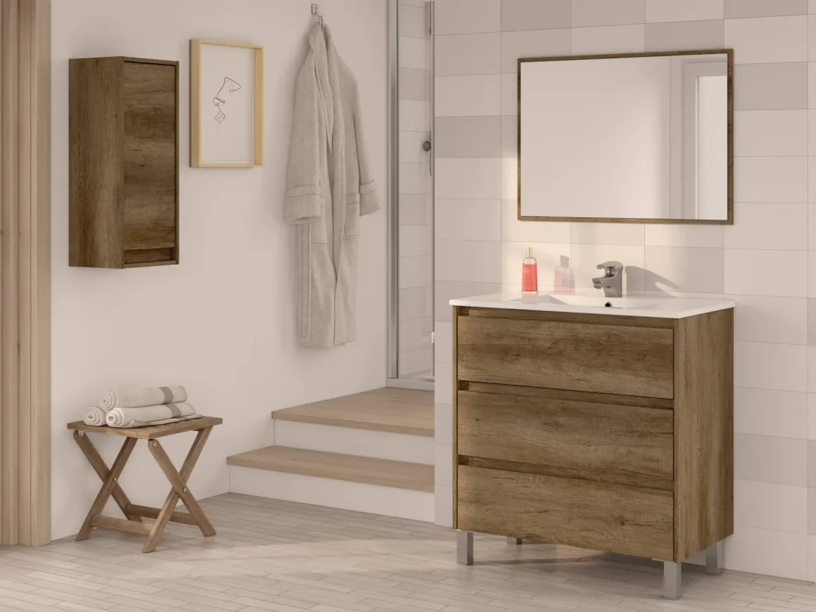 Mobile bagno 3 cassetti 80x86x45h cm quercia - Albachiara