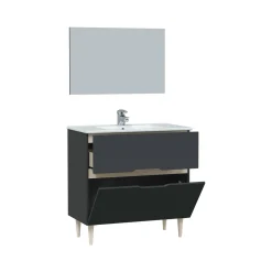 Bagno|Mobili Sottolavabo > Dmora Mobile bagno con specchio 80x45x80h cm antracite e rovere - Avona Marrone Rovere, Nero Antracite