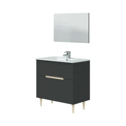 Bagno|Mobili Sottolavabo > Dmora Mobile bagno con specchio 80x45x80h cm antracite e rovere - Avona Marrone Rovere, Nero Antracite