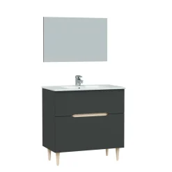 Bagno|Mobili Sottolavabo > Dmora Mobile bagno con specchio 80x45x80h cm antracite e rovere - Avona Marrone Rovere, Nero Antracite