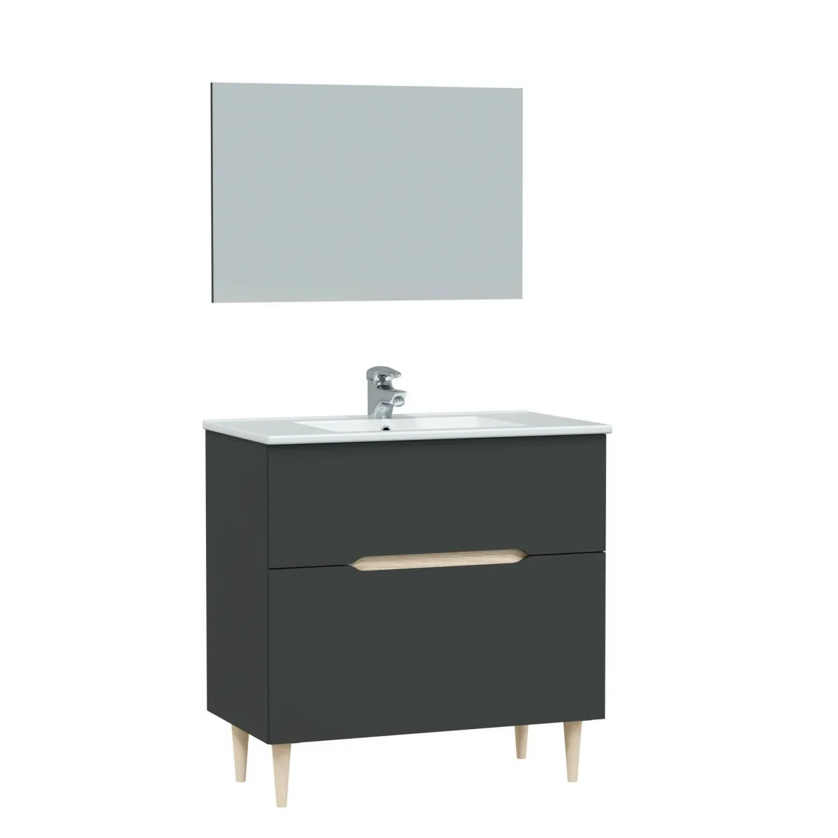 Bagno|Mobili Sottolavabo > Dmora Mobile bagno con specchio 80x45x80h cm antracite e rovere - Avona Marrone Rovere, Nero Antracite