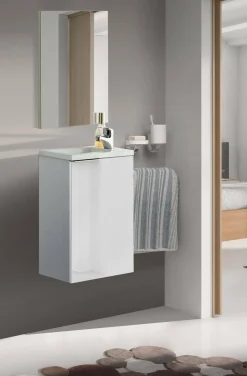 Bagno|Mobili Sottolavabo > Dmora Mobile bagno sospeso con specchio 40x58x22h cm - Akamaru Bianco Lucido