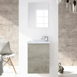 Bagno|Mobili Sottolavabo > Dmora Mobile bagno sospeso con specchio 60x57x45h cm rovere - Affa Marrone Rovere