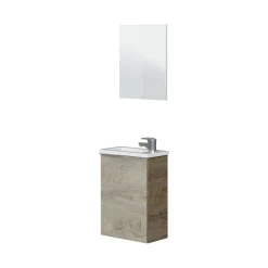 Bagno|Mobili Sottolavabo > Dmora Mobile bagno sospeso con specchio 60x57x45h cm rovere - Affa Marrone Rovere