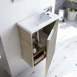 Bagno|Mobili Sottolavabo > Dmora Mobile bagno sospeso con specchio 60x57x45h cm rovere - Affa Marrone Rovere