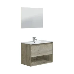 Bagno|Mobili Sottolavabo > Dmora Mobile bagno sospeso con specchio 80x57x45h cm - Albino Bianco Lucido
