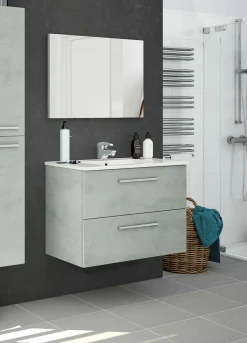 Bagno|Mobili Sottolavabo > Dmora Mobile bagno sospeso con specchio 80x64x45h cm quercia - Enio Marrone Quercia