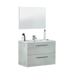 Bagno|Mobili Sottolavabo > Dmora Mobile bagno sospeso con specchio 80x64x45h cm quercia - Enio Marrone Quercia