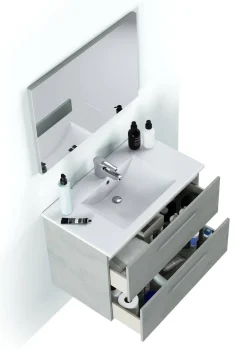 Mobile bagno sospeso con specchio 80x57x45h cm cemento - Albino