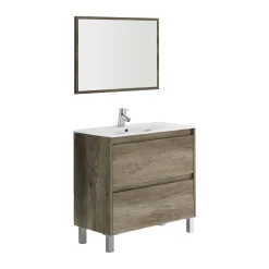 Bagno|Mobili Sottolavabo > Dmora Mobile bagno sospeso con specchio 80x80x45h cm rovere - Abissalino Marrone Rovere