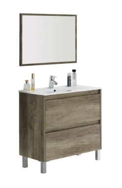 Mobile bagno sospeso con specchio 80x80x45h cm quercia - Alis