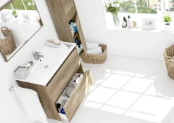 Mobile bagno sospeso con specchio 80x80x45h cm quercia - Alis