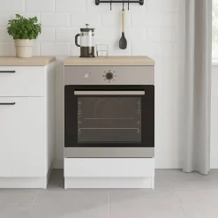 Mobile Base per Forno da Incasso 60x60x90h cm Bianco e Rovere con Piano di Lavoro 22mm e Piedini Regolabili – Lunea