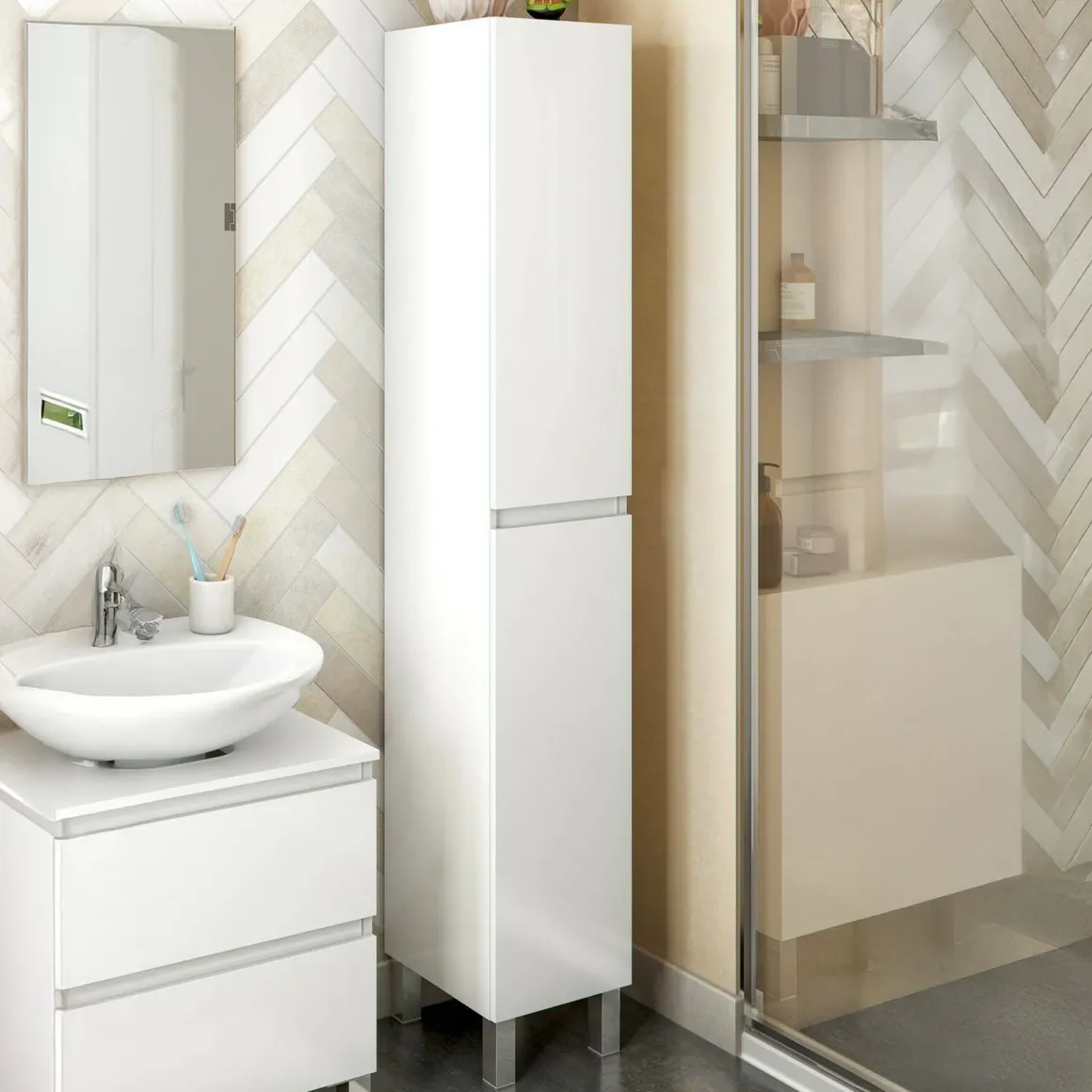Mobile colonna 2 ante 30x182h cm bianco lucido - Noru