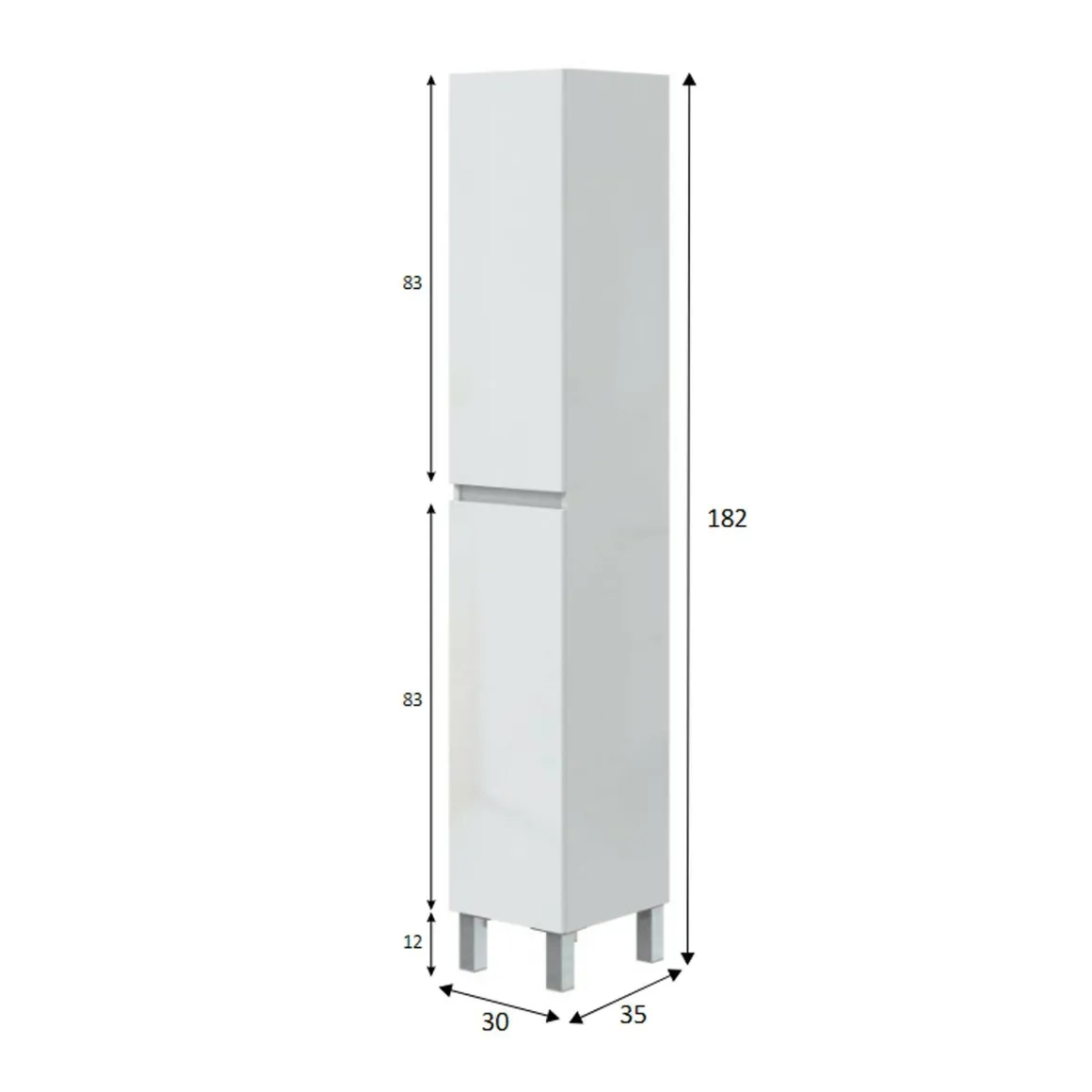 Mobile colonna 2 ante 30x182h cm bianco lucido - Noru