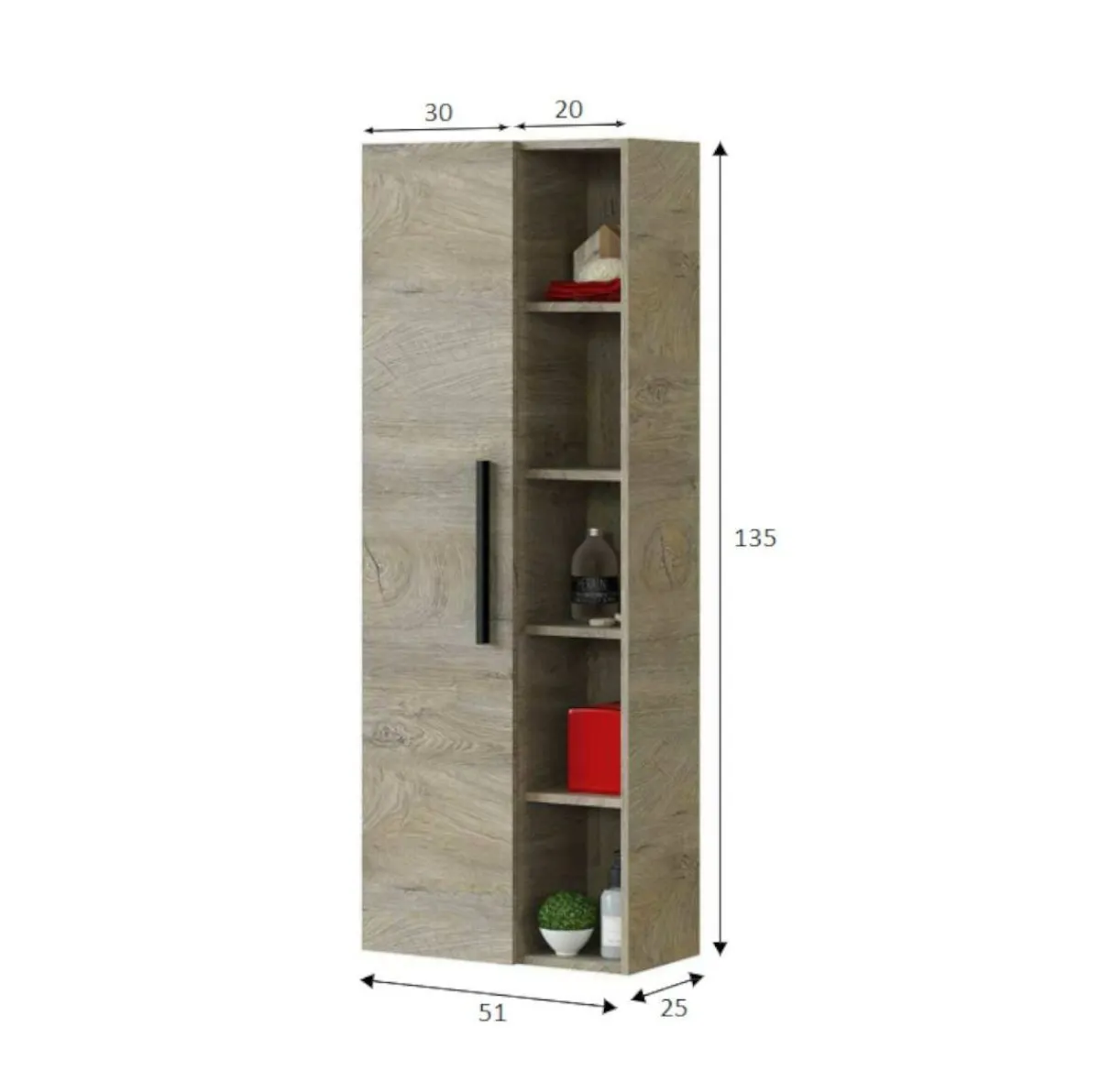 Mobili Colonna|Bagno > Dmora Mobile colonna bagno sospeso 51x135h cm rovere - Achisa Marrone Quercia