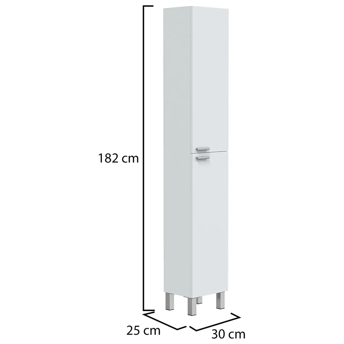 Mobili Colonna > Dmora Mobile Colonna Bianco Lucido Marrone Rovere 3 Ripiani 2 Ante 30x25x182h cm, Reversibile - Trogir Marrone Rovere, Bianco Lucido