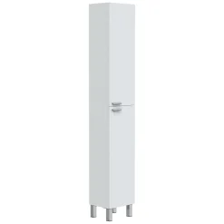 Mobili Colonna > Dmora Mobile Colonna Bianco Lucido Marrone Rovere 3 Ripiani 2 Ante 30x25x182h cm, Reversibile - Trogir Marrone Rovere, Bianco Lucido