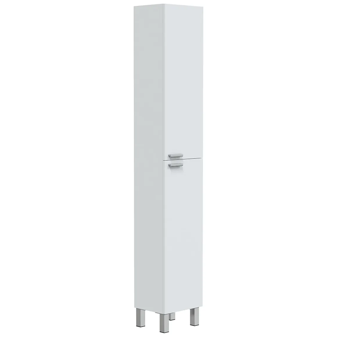 Mobili Colonna > Dmora Mobile Colonna Bianco Lucido Marrone Rovere 3 Ripiani 2 Ante 30x25x182h cm, Reversibile - Trogir Marrone Rovere, Bianco Lucido
