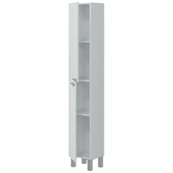 Mobili Colonna > Dmora Mobile Colonna Bianco Lucido Marrone Rovere 3 Ripiani 2 Ante 30x25x182h cm, Reversibile - Trogir Marrone Rovere, Bianco Lucido