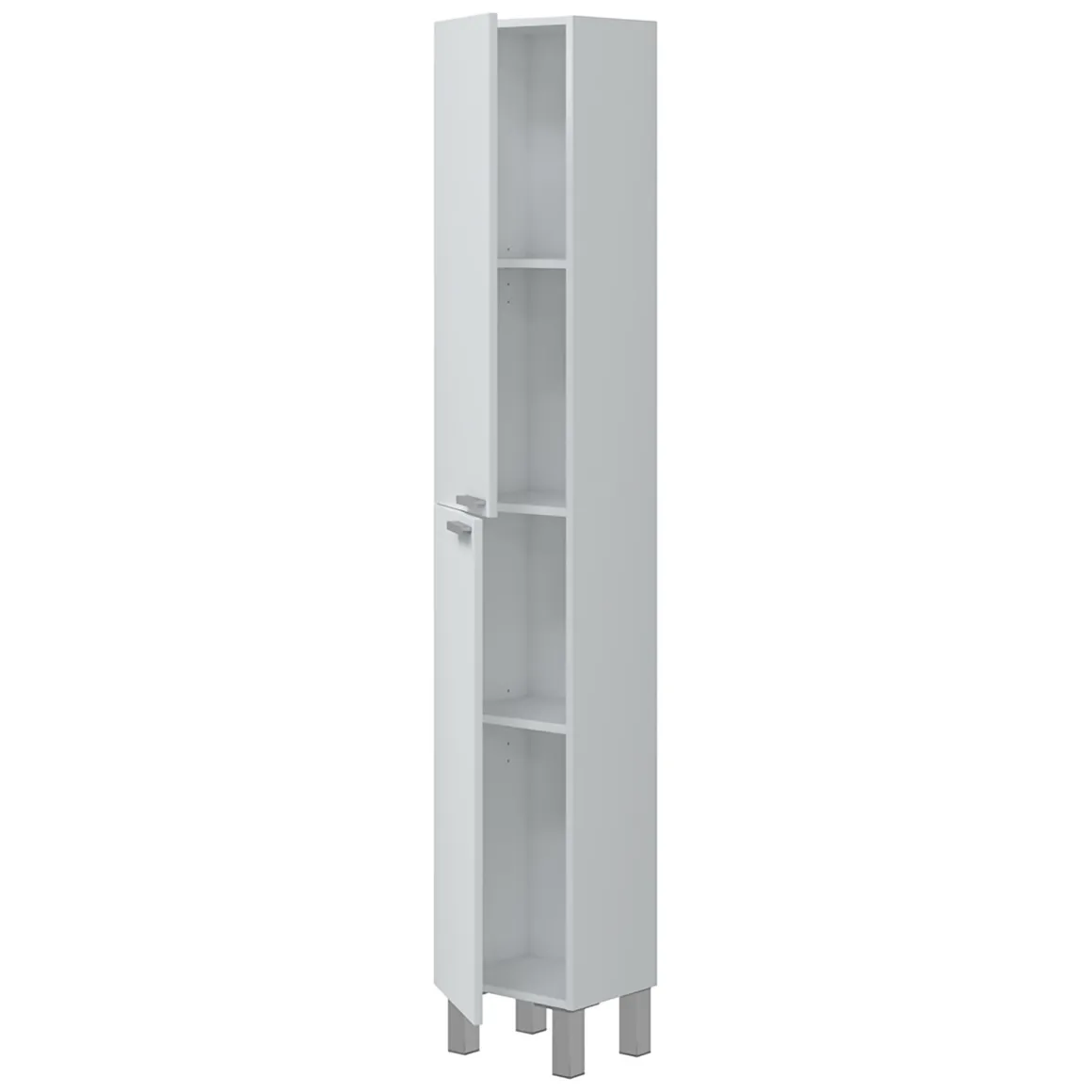 Mobili Colonna > Dmora Mobile Colonna Bianco Lucido Marrone Rovere 3 Ripiani 2 Ante 30x25x182h cm, Reversibile - Trogir Marrone Rovere, Bianco Lucido