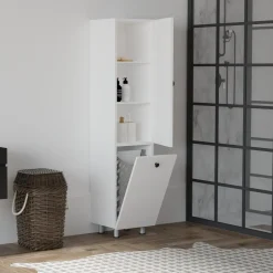 Mobile Colonna Bianco 2 Ripiani 2 Ante 35x32x155h cm, Portabiancheria - Cropani