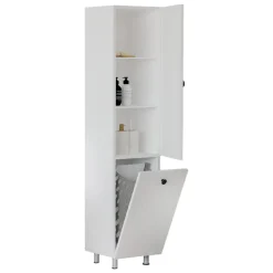 Mobile Colonna Bianco 2 Ripiani 2 Ante 35x32x155h cm, Portabiancheria - Cropani