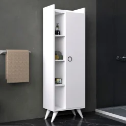 Mobile Colonna Bianco 3 Ripiani Un'anta 50x32x140h cm, 4 Vani - Forchia