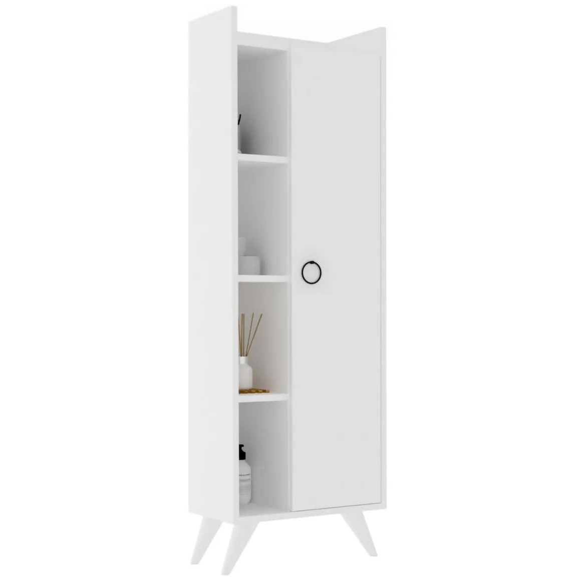 Mobili Colonna > Dmora Mobile Colonna 5 Ripiani 2 Ante 40x40x199h cm, 6 Vani - Dumenza Bianco