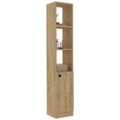 Mobile Colonna Marrone Rovere 3 Ripiani Un'anta 30x30x170h cm, 5 Vani - Leuca