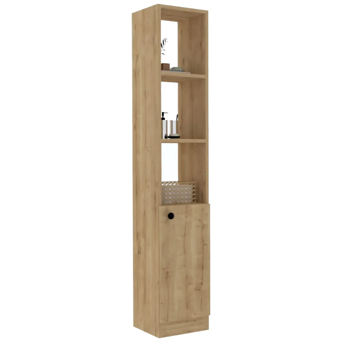 Mobili Colonna > Dmora Mobile Colonna 4 Ripiani 3 Ante 75x36x162h cm, 8 Vani - Fermana Marrone Rovere