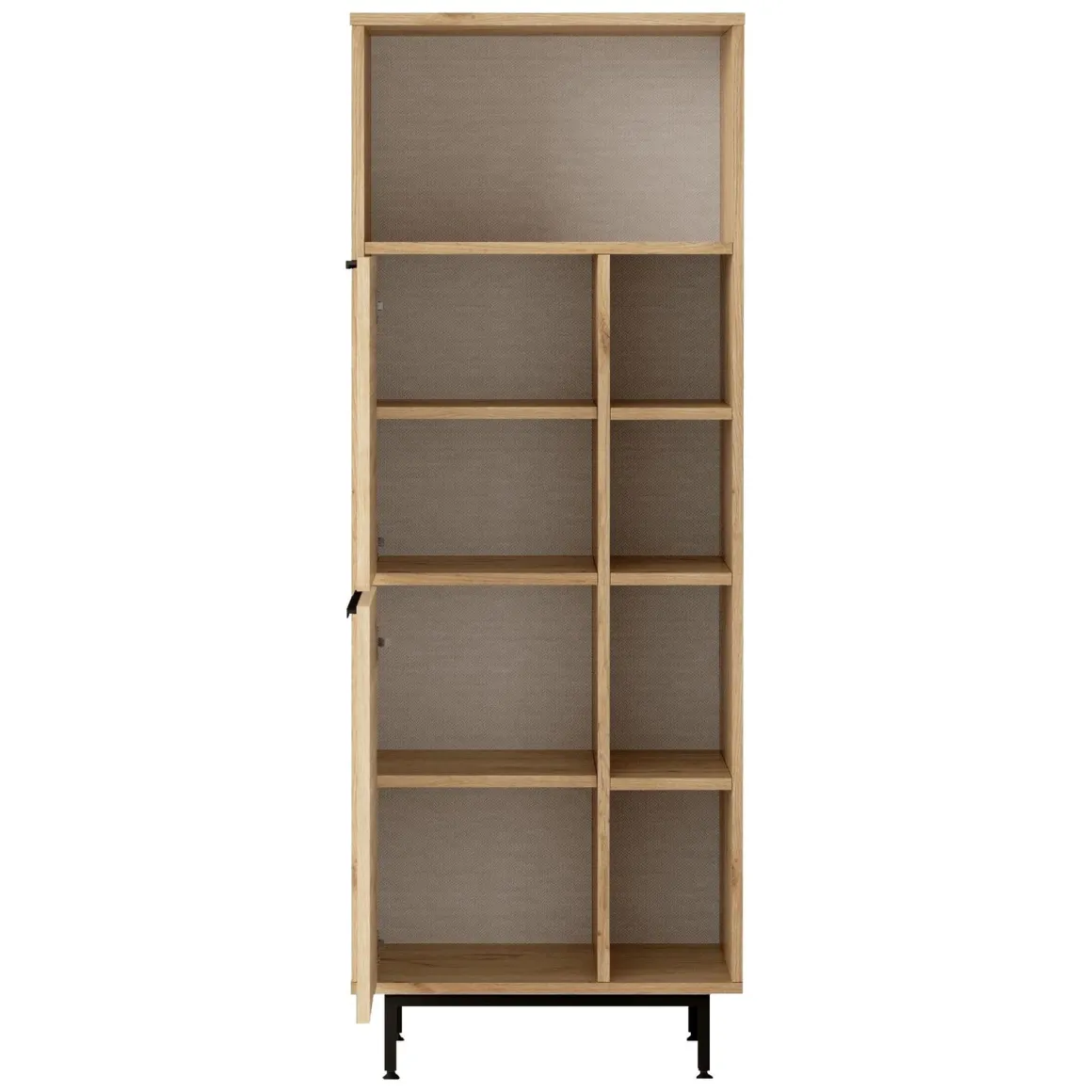 Mobile Colonna Marrone Rovere 7 Ripiani 2 Ante 60x36x162h cm, Ante Effetto Paglia di Vienna - Civate