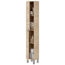 Mobile Colonna Marrone Rovere Grigio 3 Ripiani 2 Ante 30x25x182h cm, Reversibile - Nin