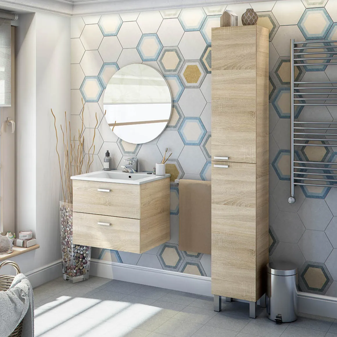 Mobili Colonna > Dmora Mobile Colonna Marrone Rovere Grigio Nero Antracite 3 Ripiani 2 Ante 30x25x182h cm, Reversibile - Trogir Nero Antracite, Marrone Rovere Grigio