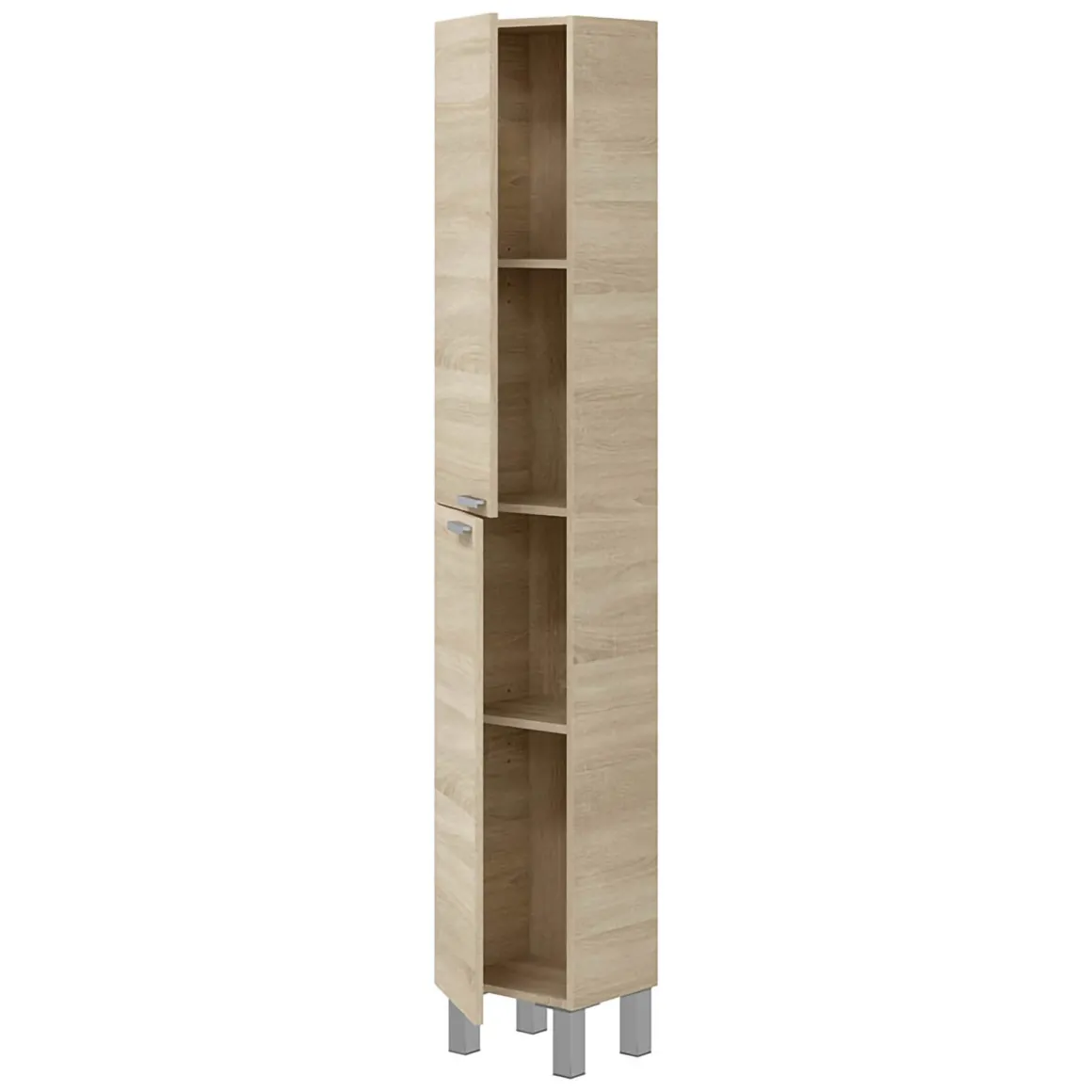Mobile Colonna Marrone Rovere Grigio 3 Ripiani 2 Ante 30x25x182h cm, Reversibile - Nin