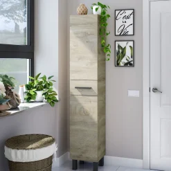 Mobile Colonna Marrone Rovere Grigio Nero Antracite un Cassetto 3 Ripiani 35x31x182h cm, 2 Ante - Alka