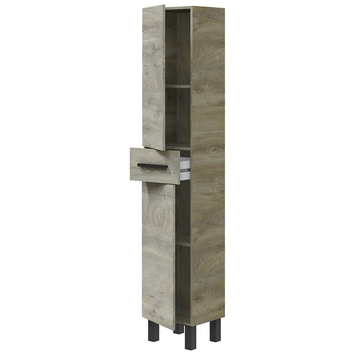 Mobile Colonna Marrone Rovere Grigio Nero Antracite un Cassetto 3 Ripiani 35x31x182h cm, 2 Ante - Alka