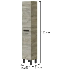 Mobile Colonna Marrone Rovere Grigio Nero Antracite un Cassetto 3 Ripiani 35x31x182h cm, 2 Ante - Alka