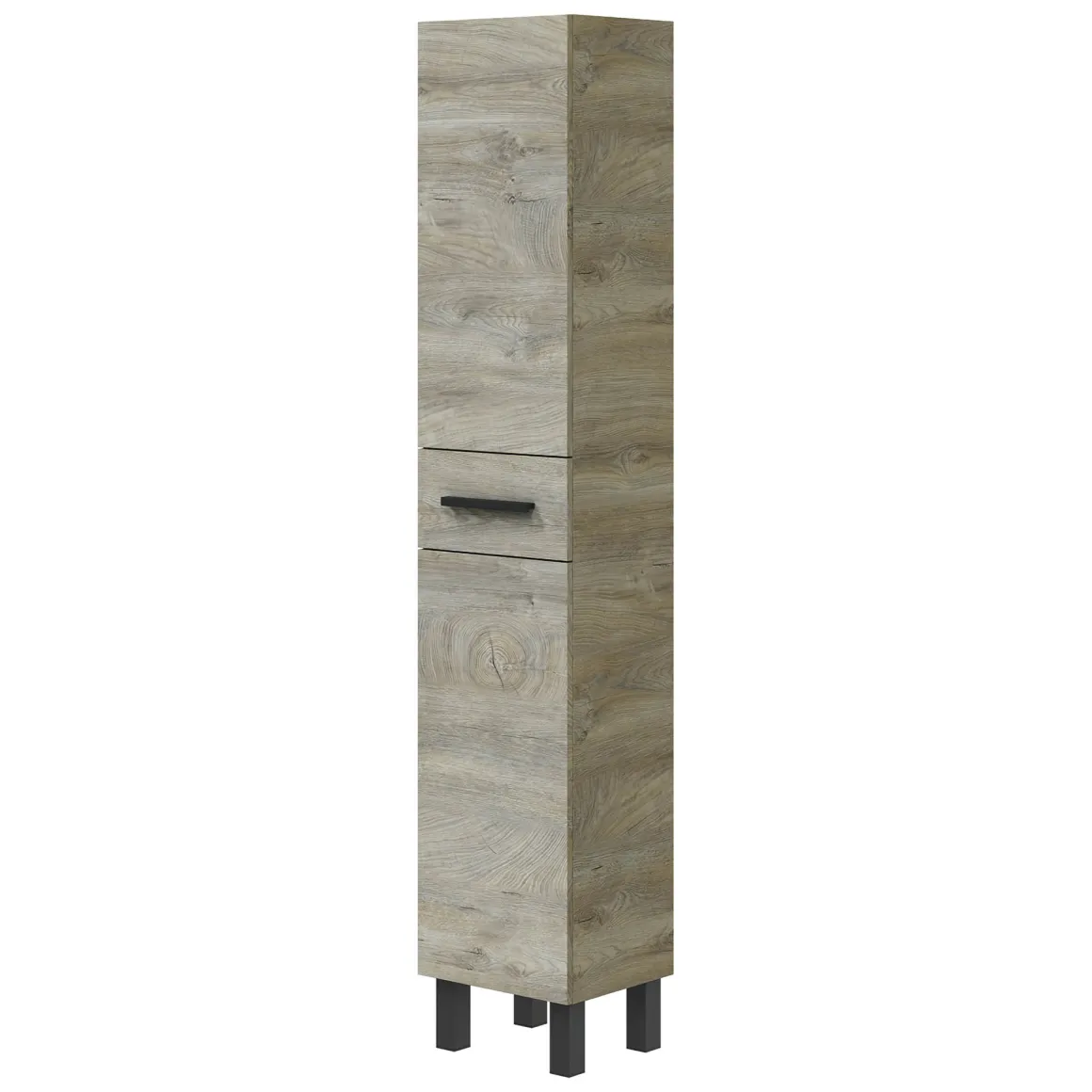 Mobile Colonna Marrone Rovere Grigio Nero Antracite un Cassetto 3 Ripiani 35x31x182h cm, 2 Ante - Alka