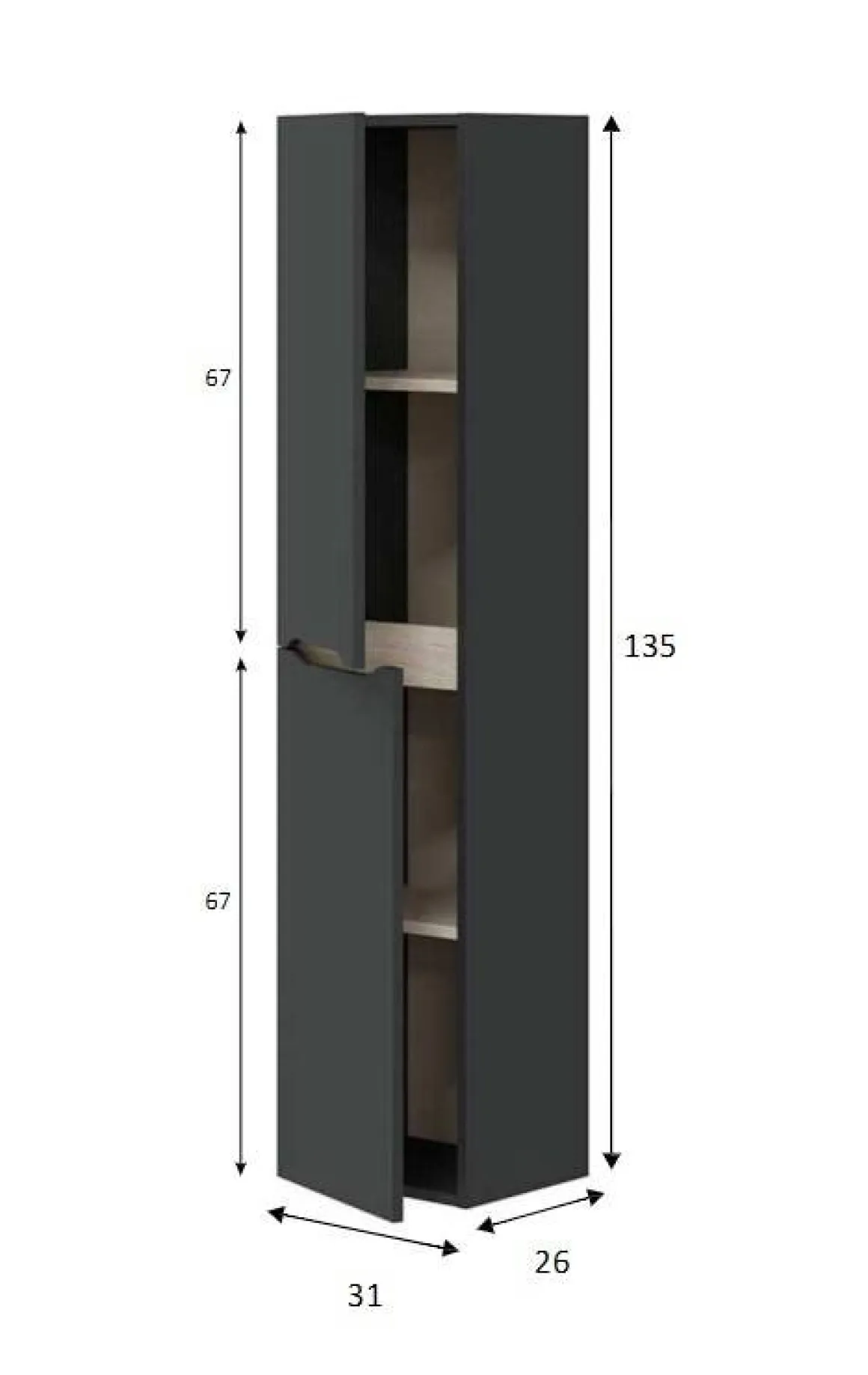 Mobile Colonna Nero Antracite Marrone Rovere Modulabile Cassetti 31x26x135h cm, 2 Ripiani - Arissa