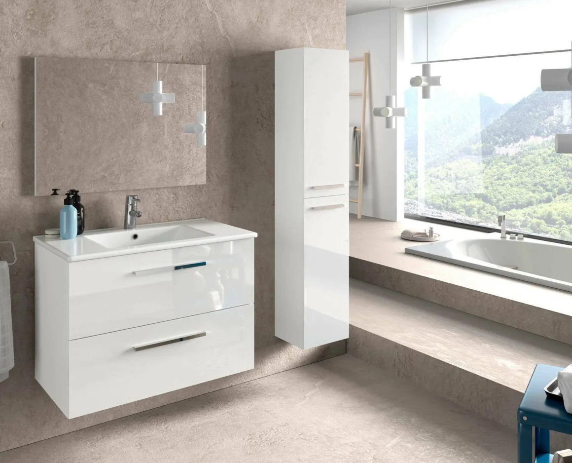 Mobili Colonna|Bagno > Dmora Mobile colonna sospesa 2 ante 30x150h cm cemento - Notte Grigio Cemento