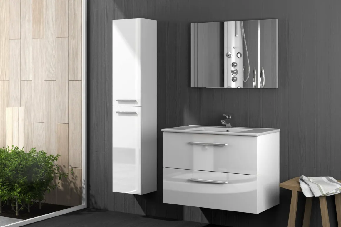 Mobili Colonna|Bagno > Dmora Mobile colonna sospesa 2 ante 30x150h cm cemento - Notte Grigio Cemento
