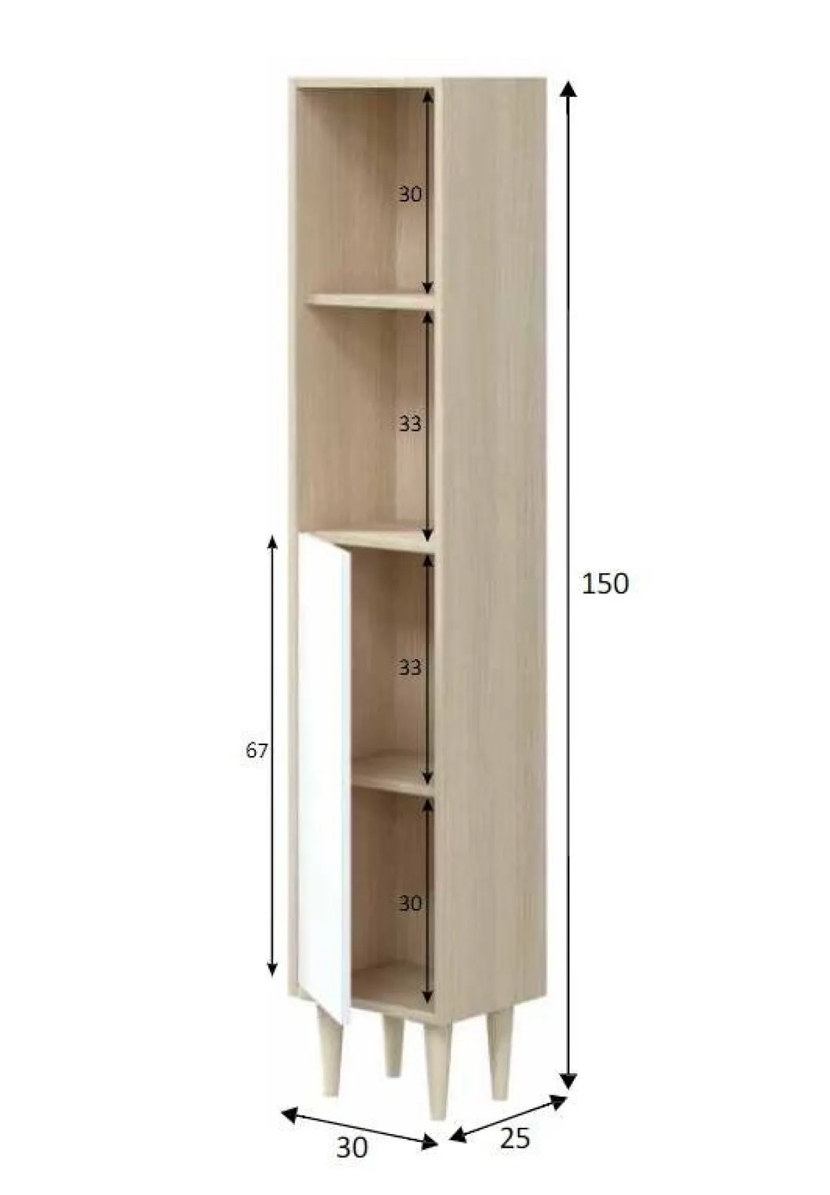 Mobili Colonna|Bagno > Dmora Mobile colonna 30x150h cm rovere e bianco lucido - Lazzarina Bianco Lucido, Marrone Rovere