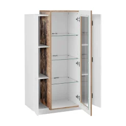 Vetrine|Cucina > Dmora Mobile con vetrina 3 ante salotto 80x38x121h cm bianco lucido e acero - Ablaze Marrone Acero, Bianco Lucido