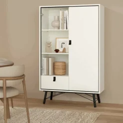 Vetrine > Dmora Mobile con vetrina 2 ante 101x40x161h cm bianco e nero - Mora Nero, Bianco